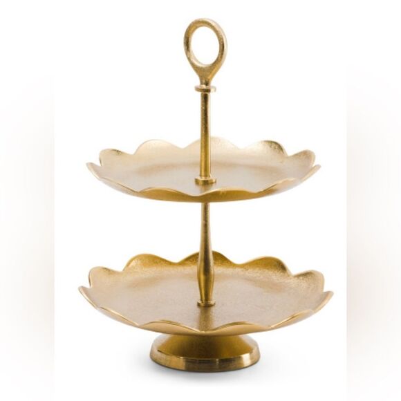 Other - Metal Gold Tone Scalloped Edges Two Tiered Dessert Pastry Cake Cupcake Server